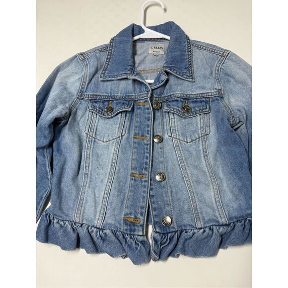 CELLO Women’s Denim Ruffle Jacket Blue Light Wash Size XS Button Down - Picture 6 of 8